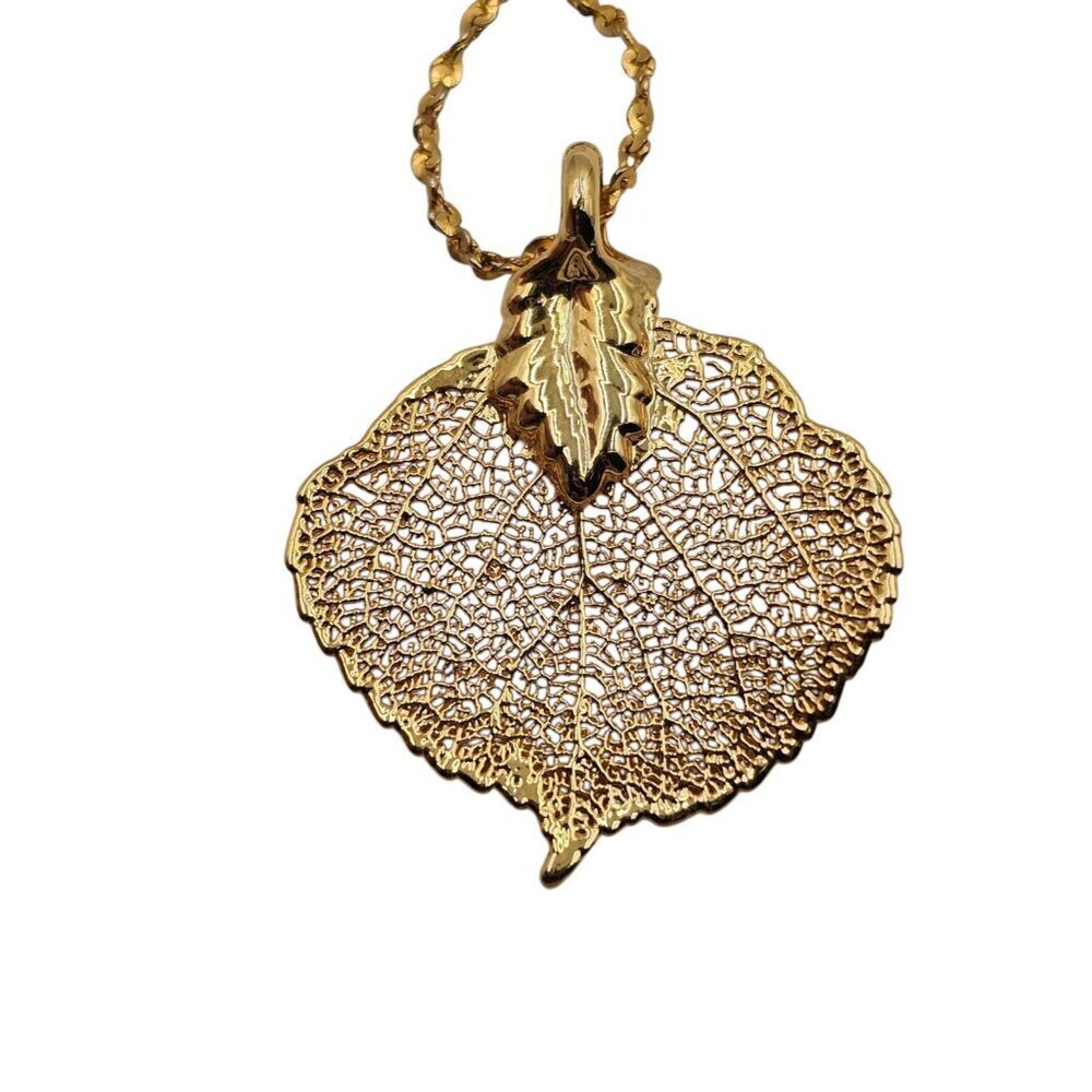 Gold Dipped Leaf Pendant Necklace - Picture 3 of 4